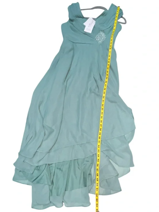 NWT Mint Green Chiffon Hi-Low Dress | Beaded Waist Formal Mother of the Bride - Picture 9 of 11